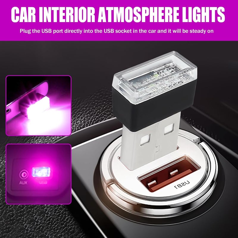 Hbxdeco 4 PCS USB LED Car Interior Atmosphere Lamp, Portable Mini Auto LED Decor Night Light, Plug-in USB Interface Ambient Lighting Kit, Universal Car Interior Accessories(Purple) - Image 2